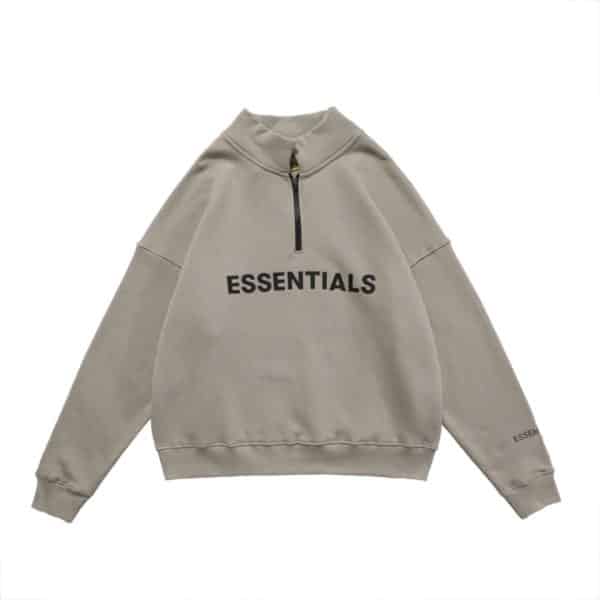 Essential Half Zip High Collar Loose Hoodie Gray