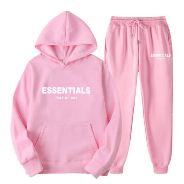 Essential Fear of God Hoodie Pink Tracksuit